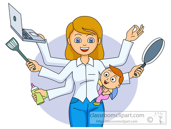 woman multitasking family